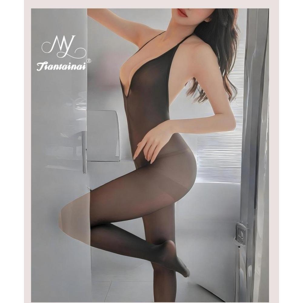 Sex Underwear Sexy Low-cut Neck Stockings Onesie Set Open Crotch Passion Seduction Perverted Hand-torn Socks Women