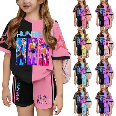 Kid Patriotic Outfit - Short Sleeve & Shorts 2-Piece Set For Girl