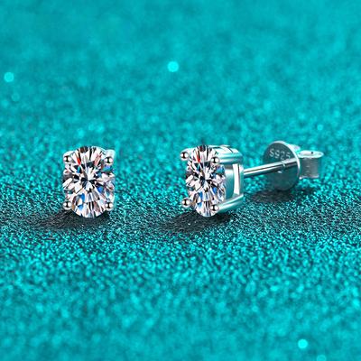 Silver S925 Sterling Silver Stud Earrings Moissanite 1-2 Carat Oval D Color Diamond Earrings Women Christmas Party Jewelry