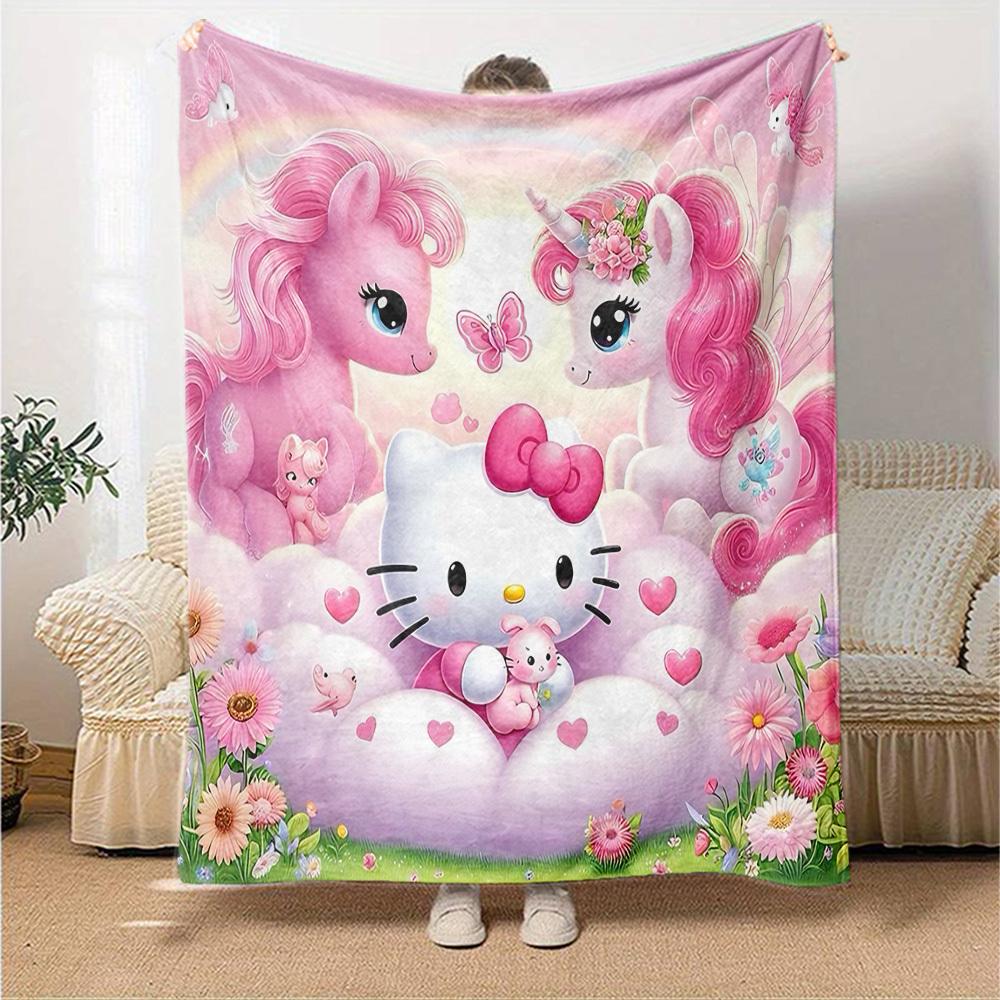 1 Stück Hello Kitty Einhorn Decke Leichte Flanell Überwurfdecke für Sofa Bett Reise Camping Wohnzimmer Büro Couch Stuhl