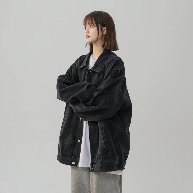 

Джинсовая куртка в стиле ретро в Гонконге для женщин, свободная и универсальная, с джинсовым топом с воротником XXXL