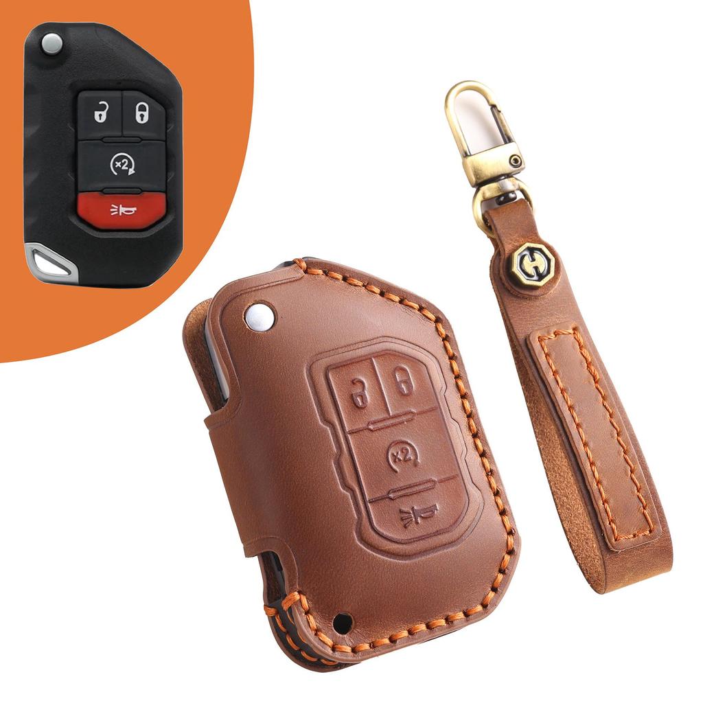 Leather Key Cover for Jeep Wrangler & Gladiator 24 Models - Men's Off-Road Accessory