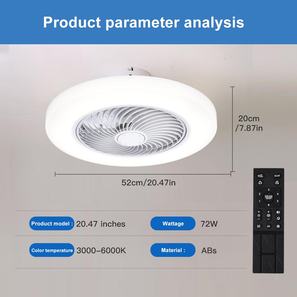 Intelligenter Deckenventilator mit Beleuchtung Fernbedienung Schlafzimmer Dekoration Ventilator Lampe 52cm Unsichtbare Flügel Leise