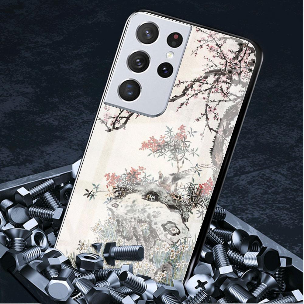 Glass Case For Samsung Galaxy S22 S20 FE S21 5G S10 S9 Plus Note 10 20 Lite Tempered Phone Cover Tiger Crane ART