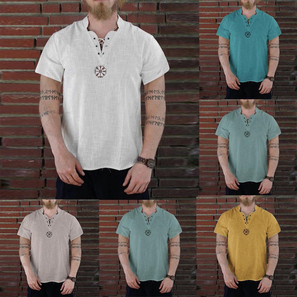 

Мужской летний модный удобный топ из хлопка и конопли с короткими рукавами