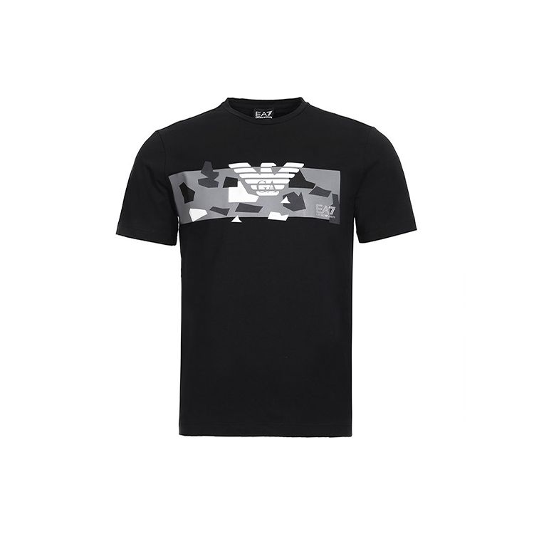 Emporio Armani EA7 Letter Print Short Sleeve T-Shirt Men Tops Black 3GPT09-PJT7Z-1200 L