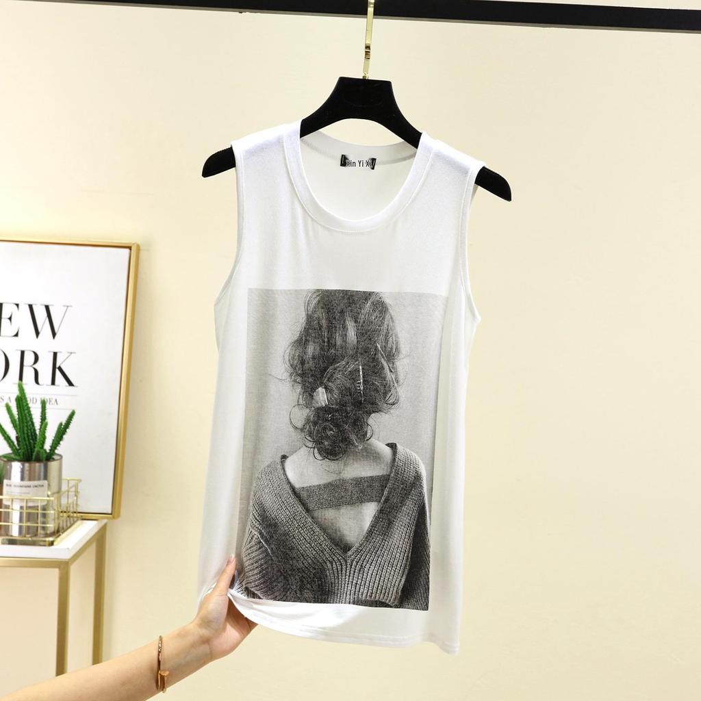 Letnia Bezrękawnikowa Kamizelka z Okrągłym Dekoltem i Nadrukiem z Modal