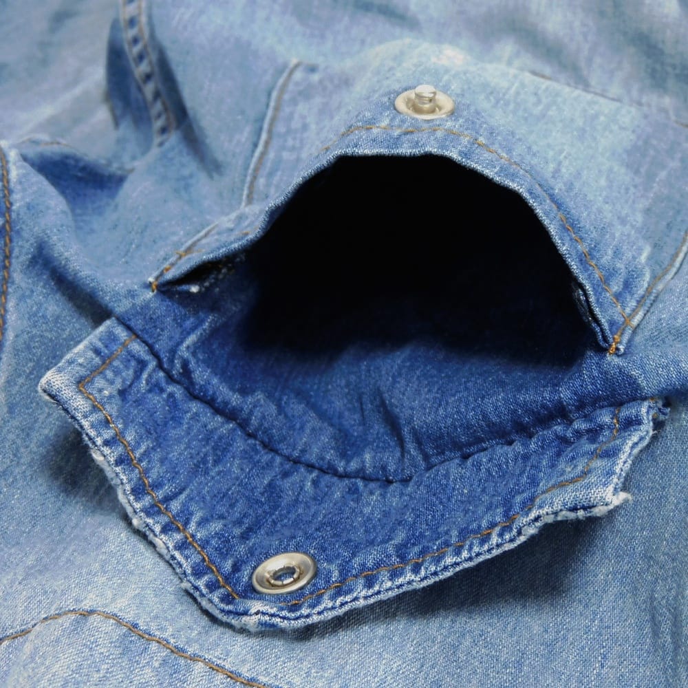 Used 9921 Western Denim Shirt 417374 Y890L 7832 S Crushed 16 Stainless Steel Eddie Era Cotton Washed Blue Men's from