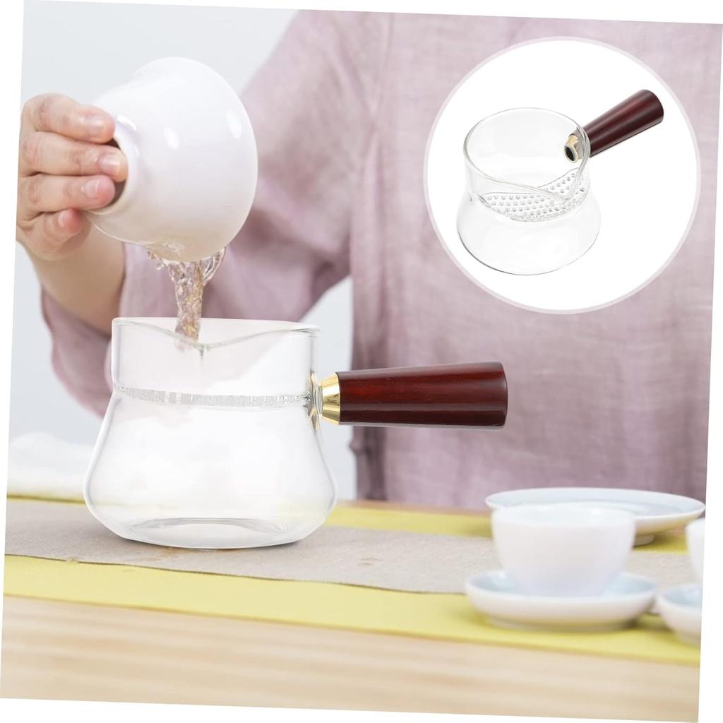 KICHOUSE 1pc Tea Dispenser Cup with Wooden Handle Heat-resistant Public Tea Cup Stylish Teaware Accessory for Home Use Easy Pour Design and Reusable