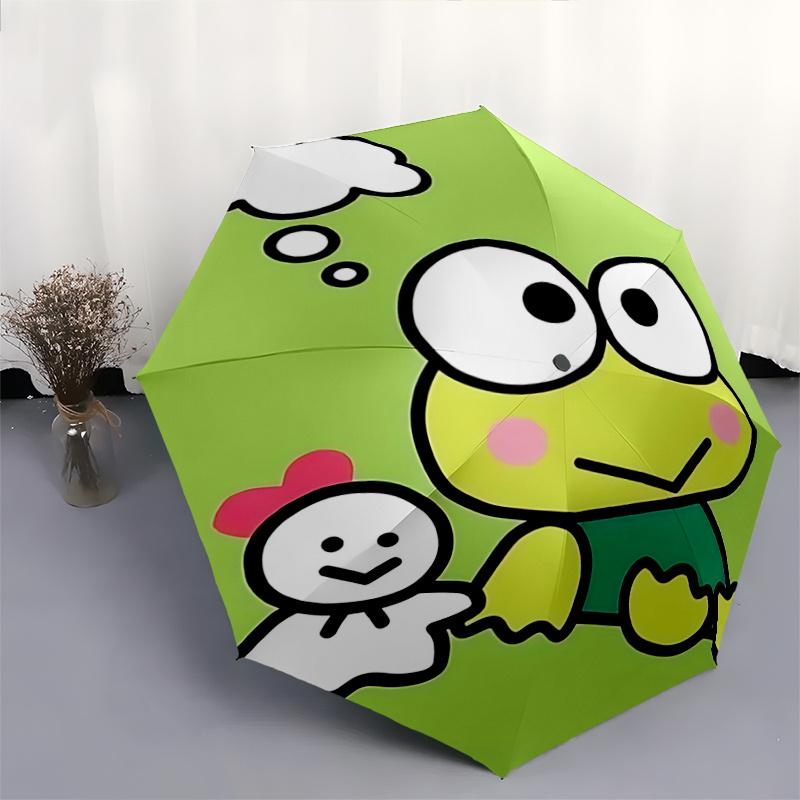 1pc Keroppi Frog & Snowman Umbrella - Automatic Opening/Closing with Foldable Design, Iron Frame for Outdoor Use, Perfect Gift for Fans, Travelers, Da