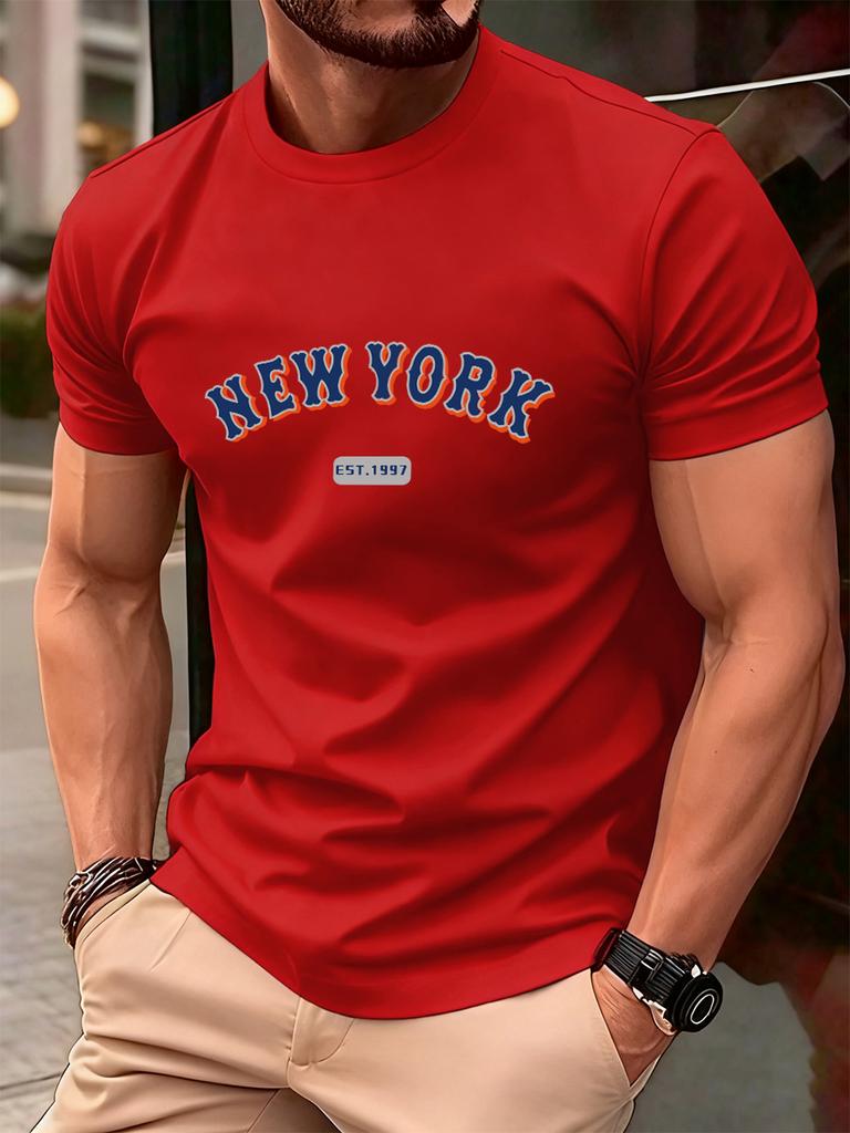 New York Letter Creative Print Cotton TShirts Men Summer Short Sleeve T Shirt Soft Oversized ONeck Tops Basic Male Clothes