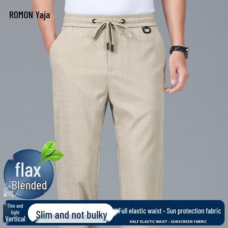 

ROMON Men s Summer Breathable Linen Blend Straight Casual Pants L