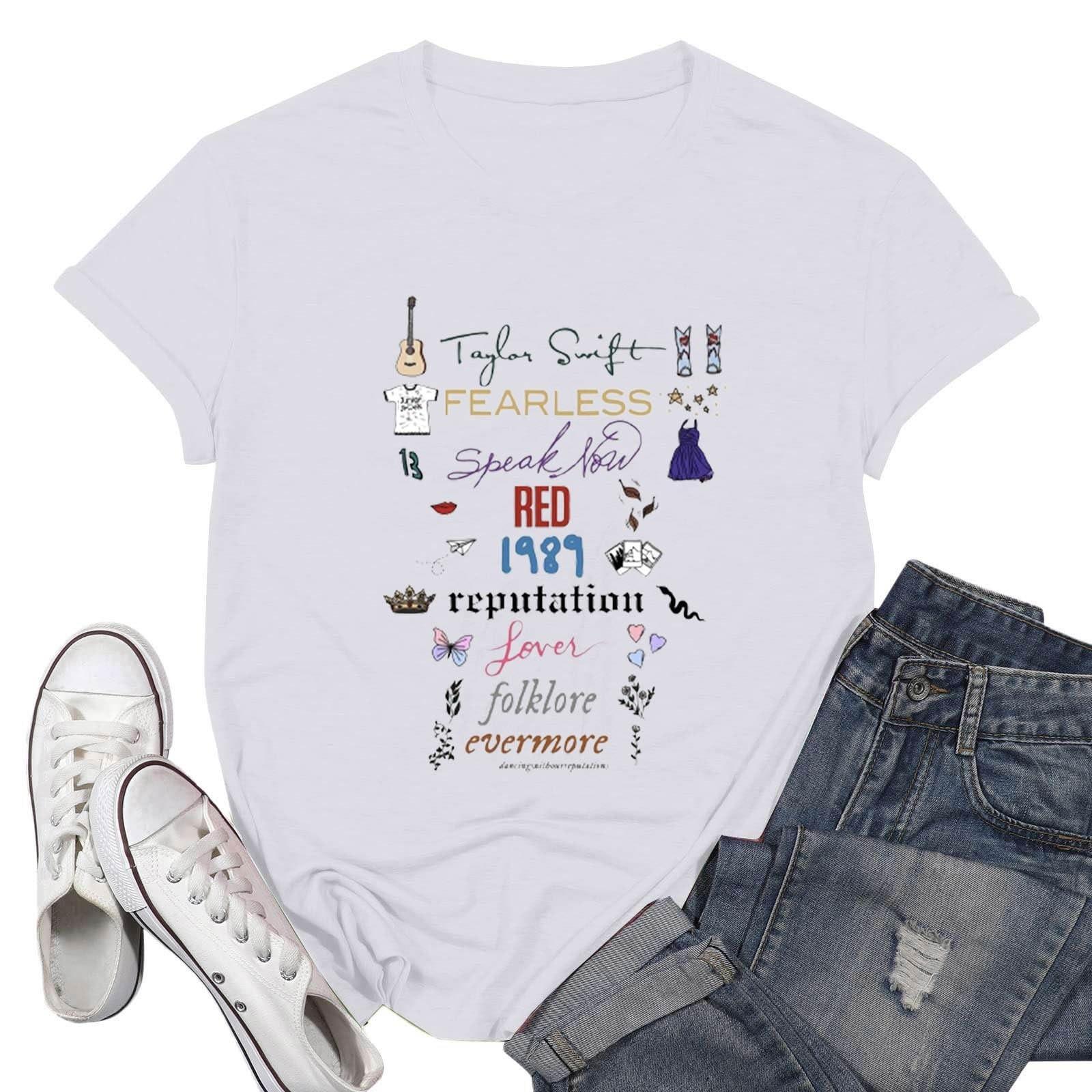Women s Fashion Casual Round Neck Short Sleeve T-Shirt Letter Printed Top S