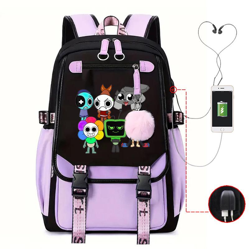 New 2025 Cartoon Game Printing Primary School Bag Large Capacity Contrasting Color Neutral USB Backpack