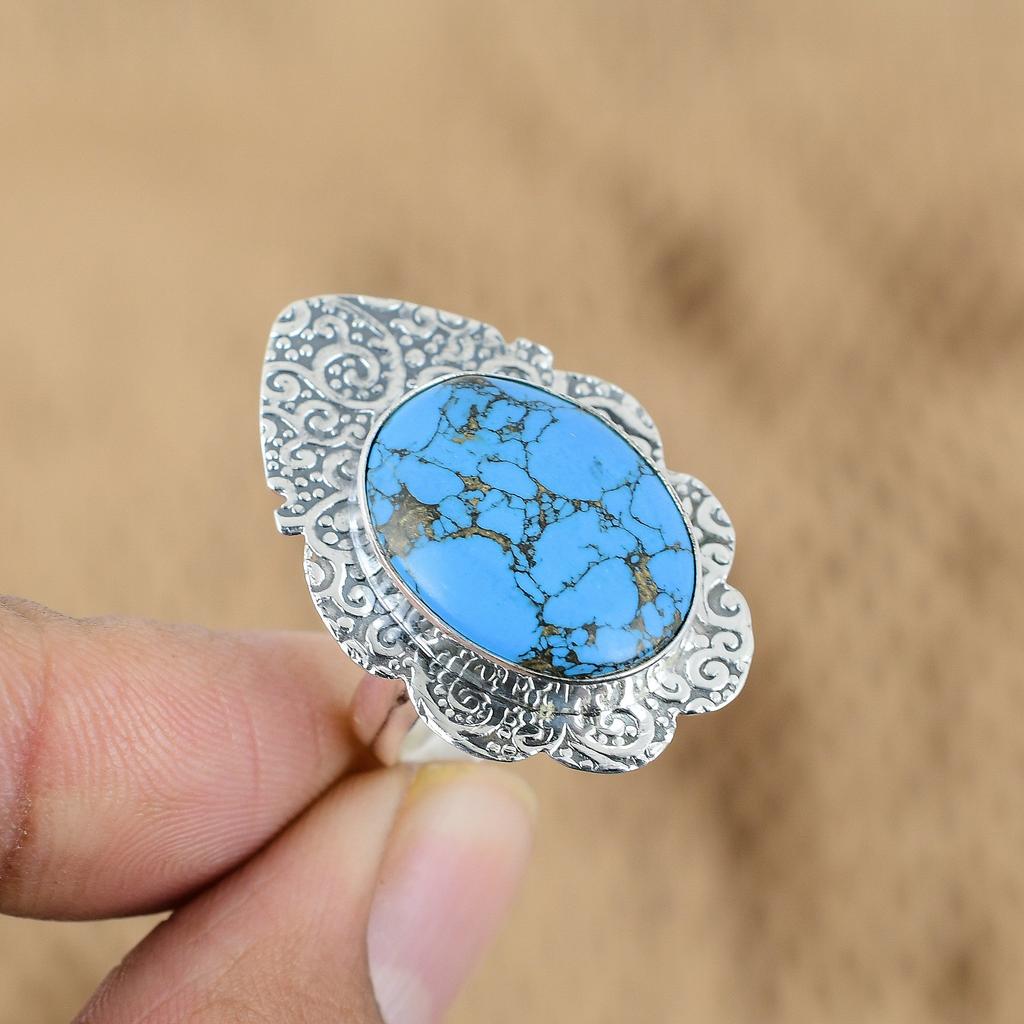 Mothers day Deal 925 Sterling Silver Natural Tibetan Turquoise Multi Stone Ring
