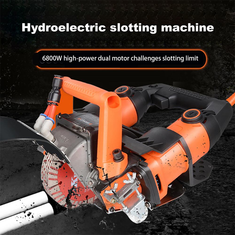 Grooving Machine 6800W Dustless Slotting Cutting Machine for Plumbing Electrical Installation Project Wall Line Groove Concrete