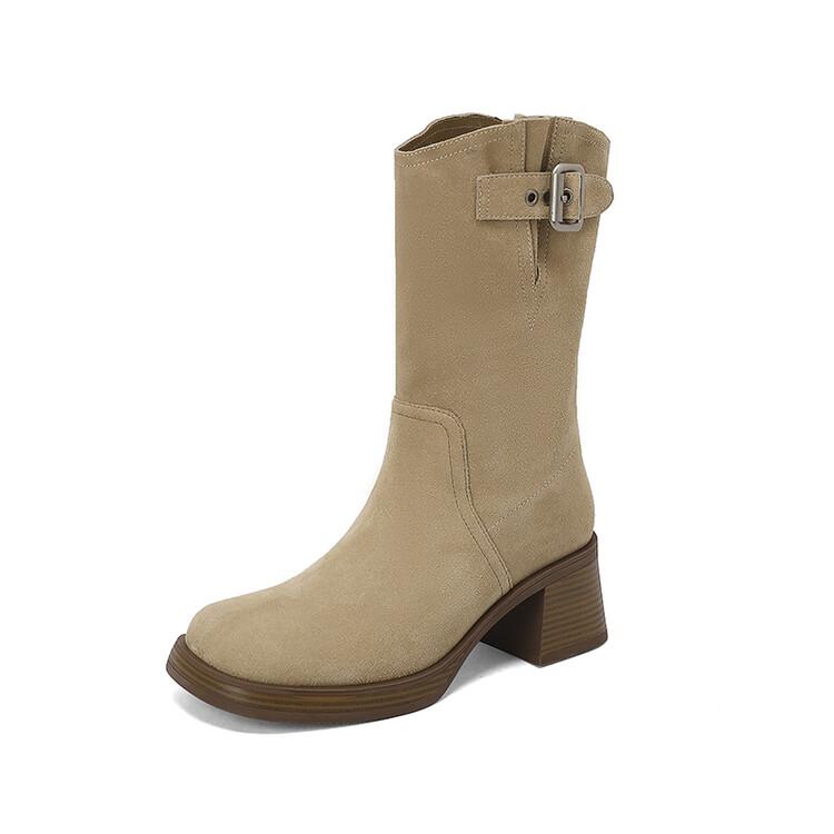 Fashion New Autumn Winter Cow Suede Women Boot Fashion Platform Boots for Women Chunky Heel Mid-calf Boots Ladies Shoes Western Boots