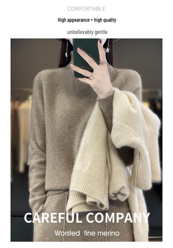 Women's High Neck Loose Knit Pullover for Autumn/Winter - Thick Raglan Sleeve Sweater Top