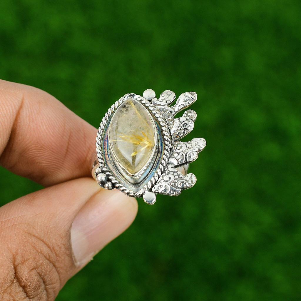 Mothers Day Sale Golden Rutile Stone Sterling Silver Daughter Handcrafted Ring