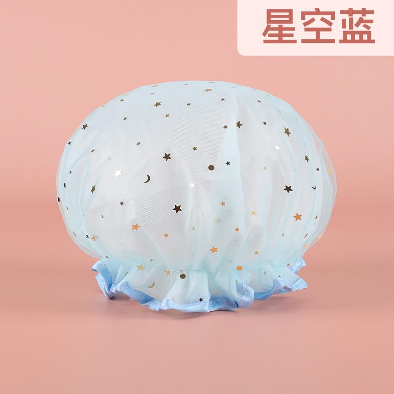 Double Layer Starry Sky Design Thick Waterproof Shower Cap Star Pattern Bathroom Hair Salon Supplies Bath Hat Bonnets for Women