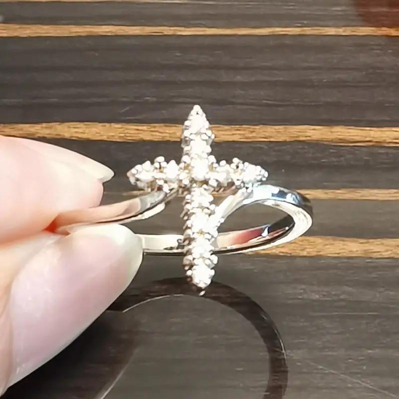 Huitan Trendy Cross Finger Ring for Women Inlay Dazzling Cubic Zirconia Modern Female Accessories Daily Wear Fashionable Zircon