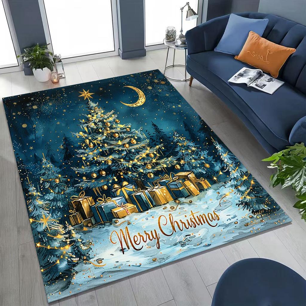Frohes Neues Jahr Frohe Weihnachten Weihnachtsbaum Weihnachtsmann Cartoon Geschenk Teppich Teppich für Schlafzimmer Wohnzimmer Sofa Haus Fußmatte Dekoration,Rutschfest