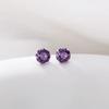 Sterling Purple Amethyst Stud Earrings Women Geometric Ice-Cut Floral Design Elegant Daily Wear