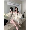 Holiday style bow one-word shoulder chiffon dress summer new gentle wind small loose A-word skirt