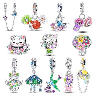 Copper Bouquet Of Flowers Cat Swallow Snail Butterfly Pendant Charms Beads Fit Bracelet Diy Birthday Jewelry Gift