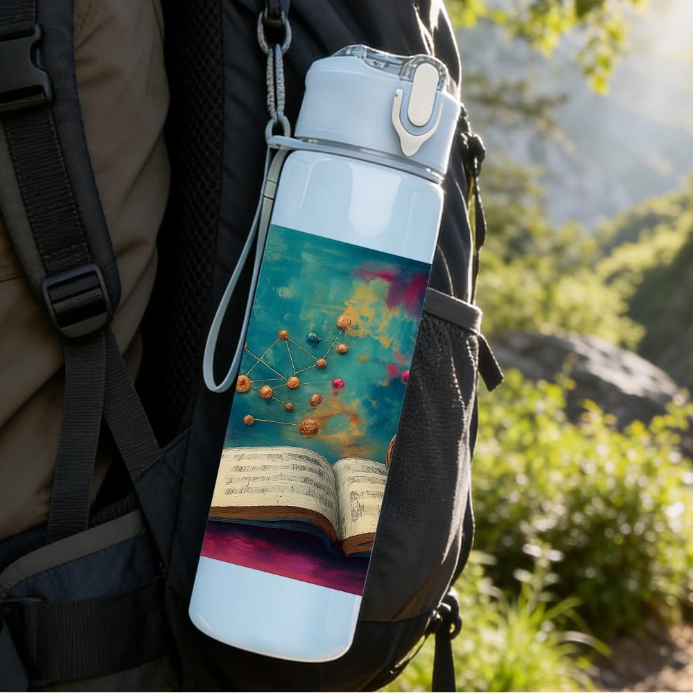 1PC Magic Book Potion Science Art Print 750ml Color Plastic Sports Water Bottle Leakproof Flip Straw Lid Suitable for Sports Office Home Use