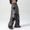 Men's Vintage Washed Black Wide-Leg Ripped Jeans