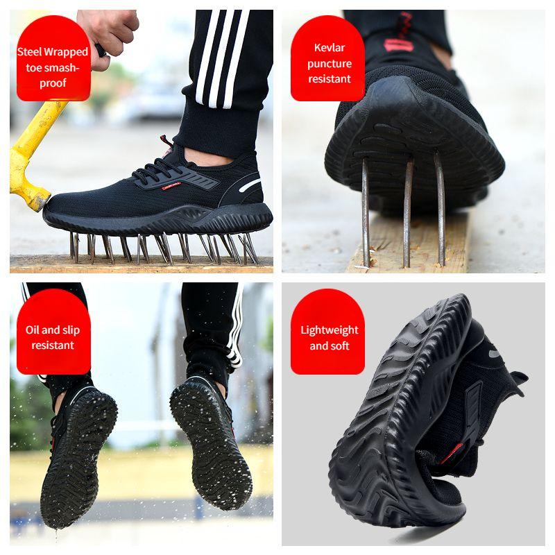 Arbetsskyddsskor Herr sommar Andas Anti-knäppning Anti-punktering Mjuk botten Anti-lukt Stållindad tå Arbetsskor Lättvikt
