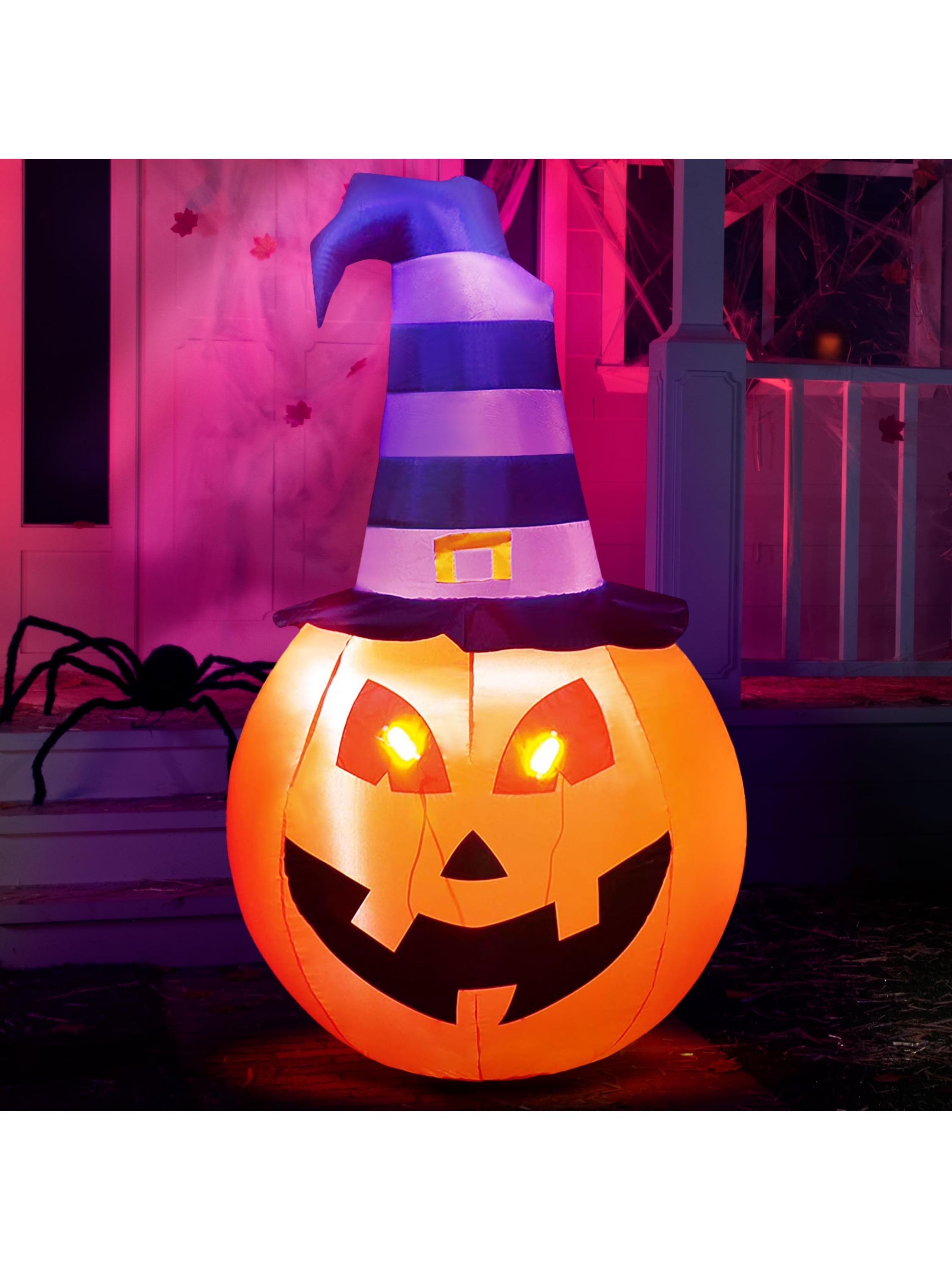 

Joyfy 5 футов Хэллоуин Надувная тыква в шляпе ведьмы и со встроенной светодиодной подсветкой Надувные украшения на Хэллоуин Наружные украшения