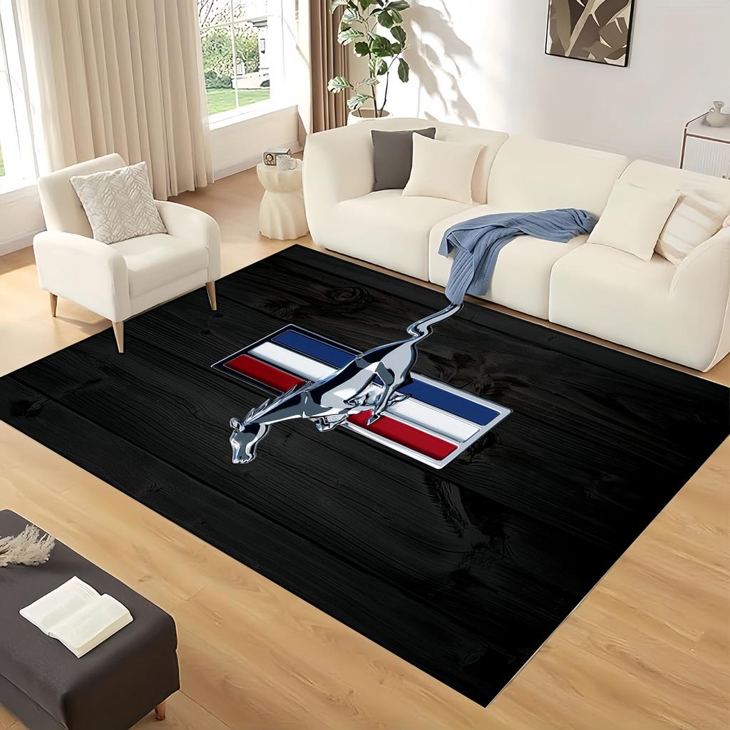 3D Mustang Racing Car Sign GTR Area Rug,Carpet Rug for Living Room Bedroom Sofa Doormat Decoration, Kids Play Non-slip Floor Mat