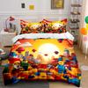 Colorful Brick World with Toy Figures Design Bedding Set (1 Duvet Cover, 2 Pillowcases, Duvet Not Included)