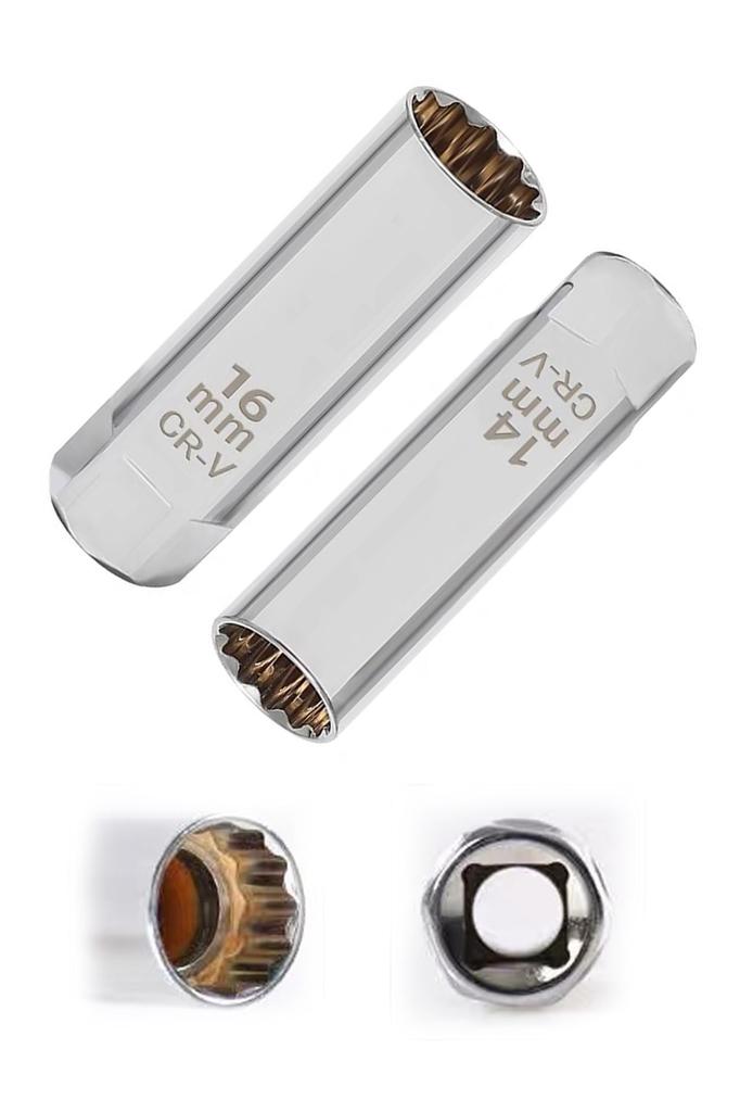 Plug Wrench, Magnetic Die, Spark Plug Wrench, Universal Socket, Set of 2, 12 Square