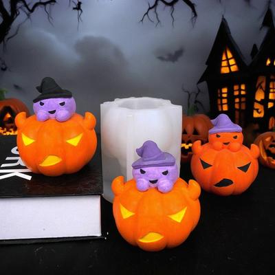 3D Stierhorn Kürbis Kerze Silikonform DIY Dunkler Geist Kürbis Kombination Gips Harzform Halloween Geschenk Herstellungswerkzeug