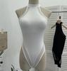 Sexy Stretchy Halter Bodysuit with Chest Pads and Sleeveless Camisole Design