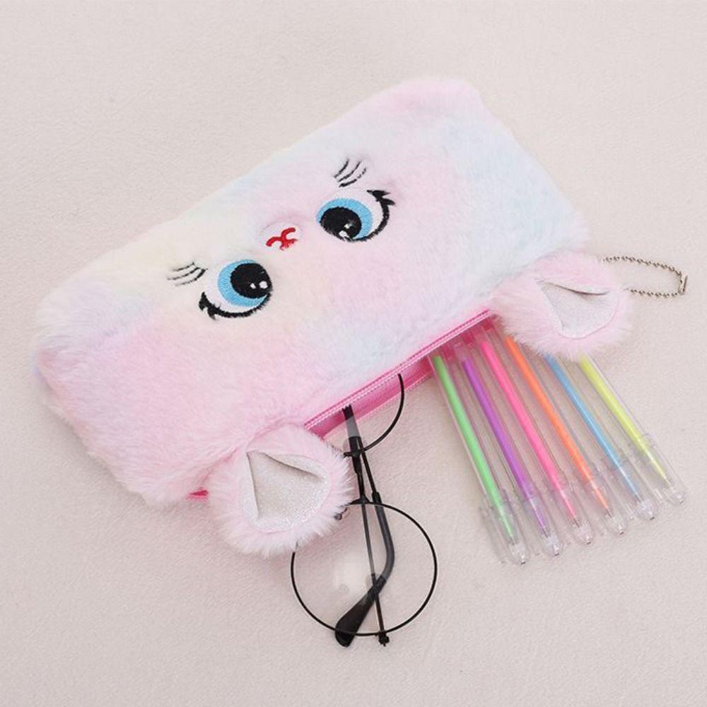 Pelúcia Pelúcia P Estojo Gato Gato Bolsa Organizadora de Pelúcia Estojo de Lápis de Pelúcia Material Escolar