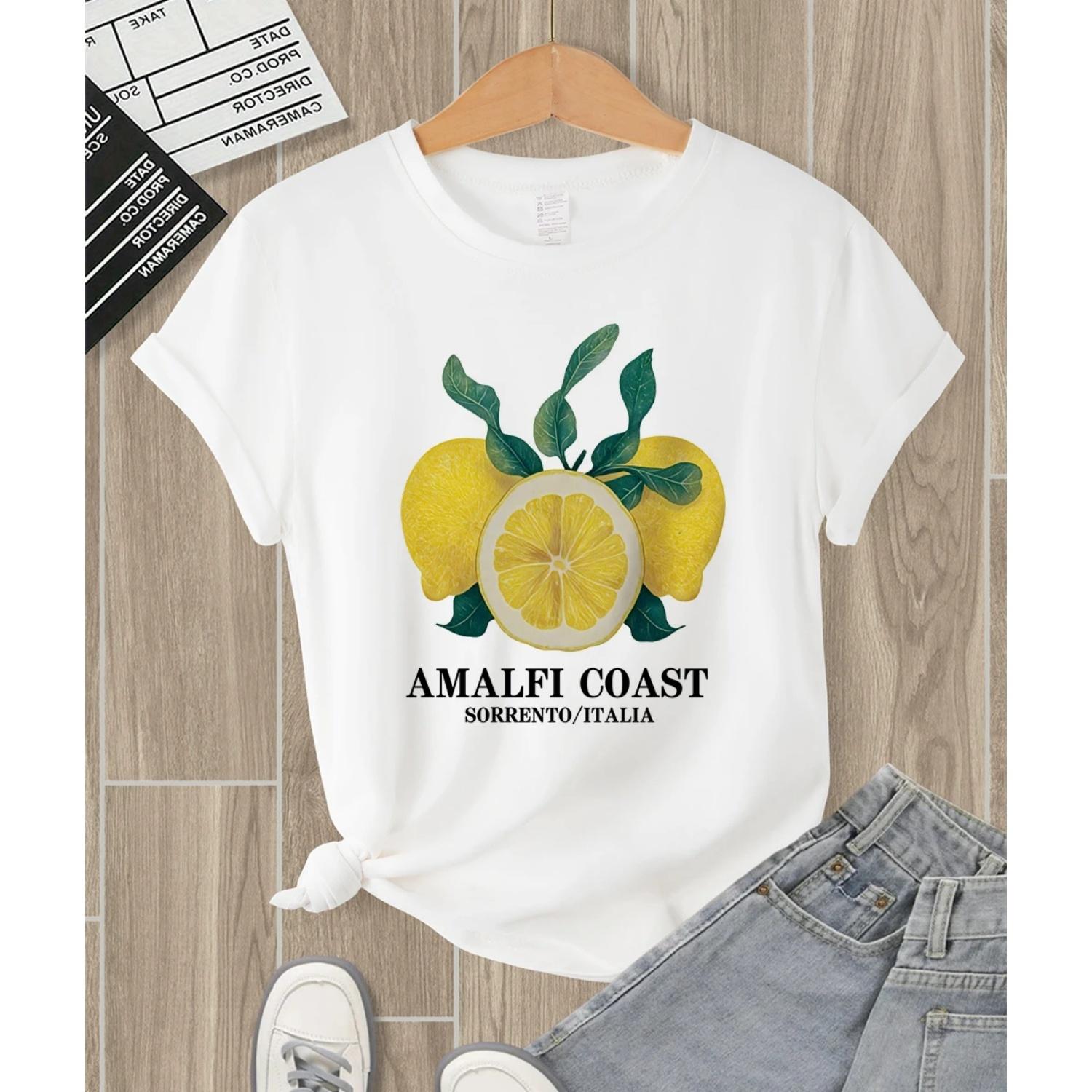 

Amalfi Coast Lemon Italia Design T-Shirt Womens Sport Breathable Short Sleeve Casual Y2K Sportswear Summer Hip Hop Clothes XXXXXL білий