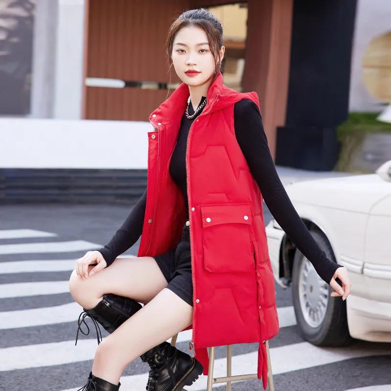 Baumwollweste Damen Mittellange Modelle Vielseitige Oberbekleidung Herbst und Winter Verdicktes Unterhemd Verdickte Pferdejacke Übergröße