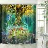 Rideau de douche Hibou Lunaire Forêt Enchantée Oiseau Fleur Papillon Fantaisie Fée Arbre Lanternes Ciel Nocturne Décoration Salle de Bain Ensembles