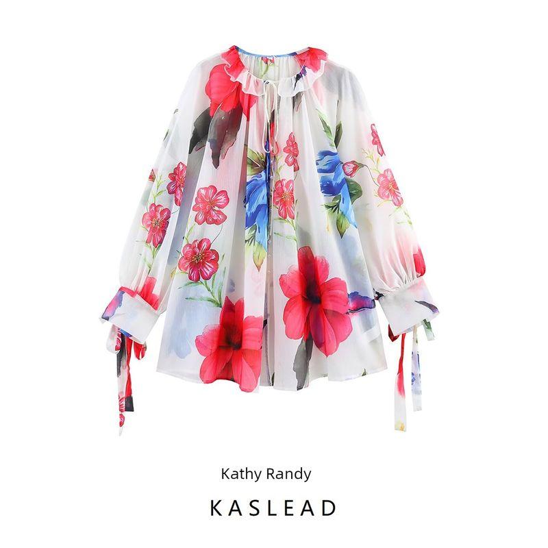 Kaslead New Women Clothes Western Style Fashion Simple Temperament Casual Loose Print Shirts
