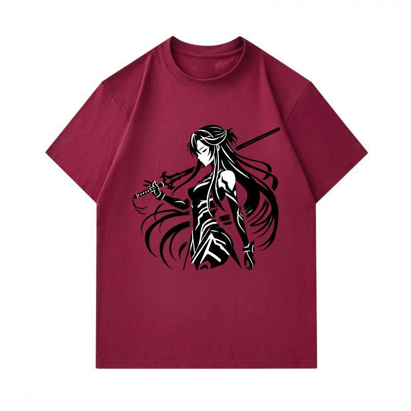 Men's 100% Cotton Crew Neck Short Sleeve T-Shirt, Cool Anime Female Samurai Sword Print Casual Tee, Comfortable Breathable Streetwear Top for Daily We