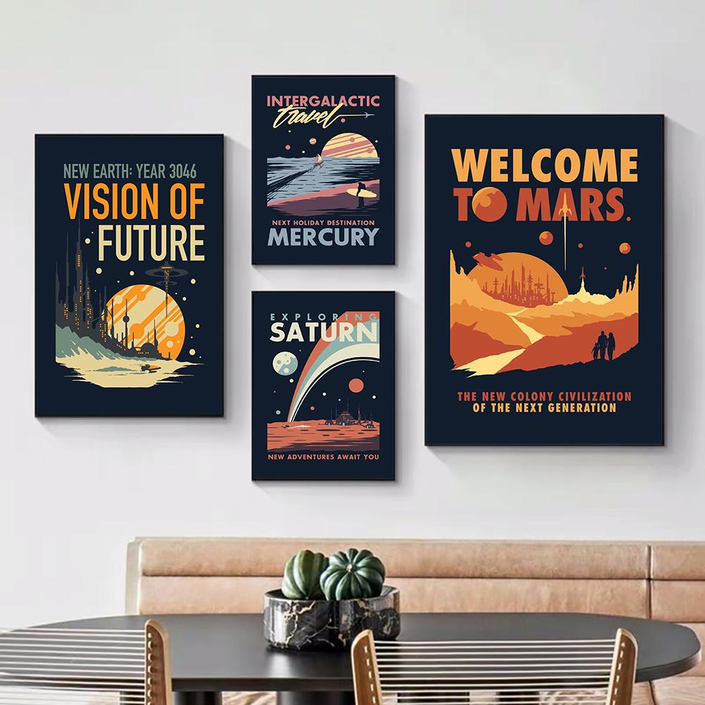 Art Canvas Oil Painting Space Travel Universal Planet Moon Mars Saturn Poster And Print Wall Pictures For Living Room Home Decor