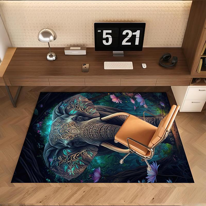 

1Pc elephant theme Printed circular carpet, home door mat, outdoor travel protection carpet B5 40x60cm( 15x23in )