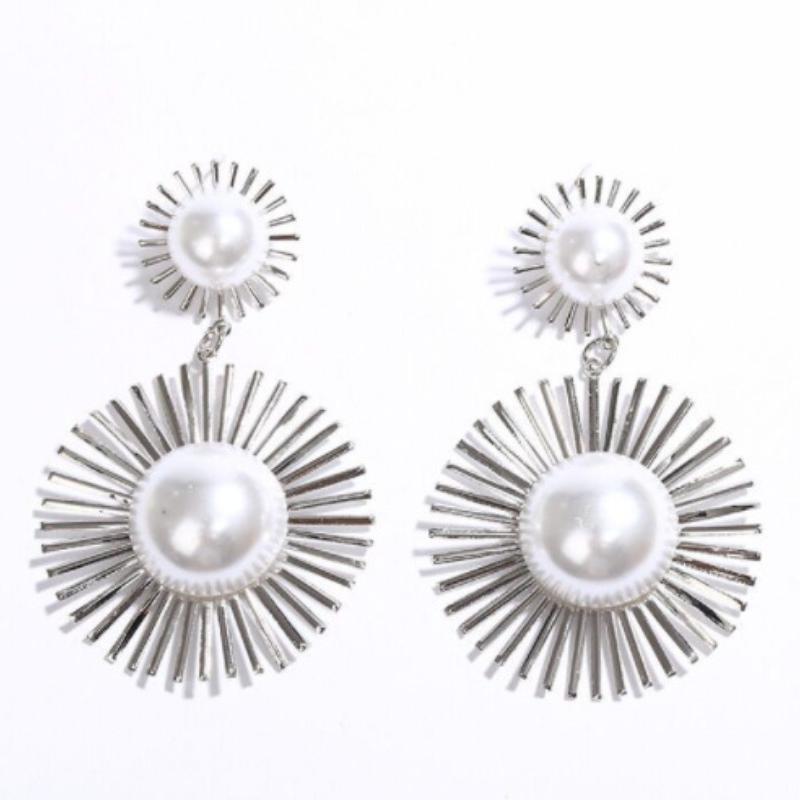 Exaggerated Long Drop Earrings for Women Big Pearl Round Dangle Earrings Wild Sun Earings Brincos Female Fashion Jewelry