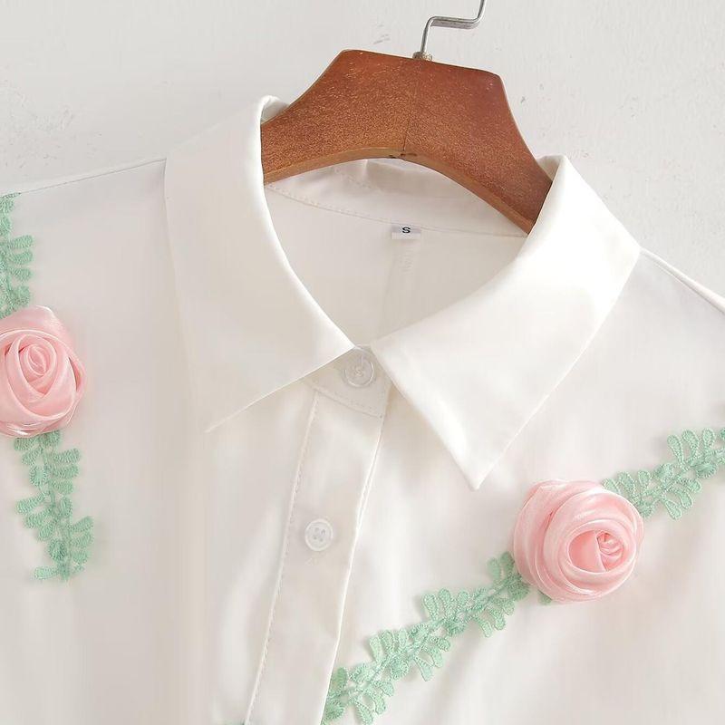 Kaslead New Arrival Women's Clothing Fashion Style Fashion Minimalist Three-Dimensional Floral Trim Waist Trimming Shirt