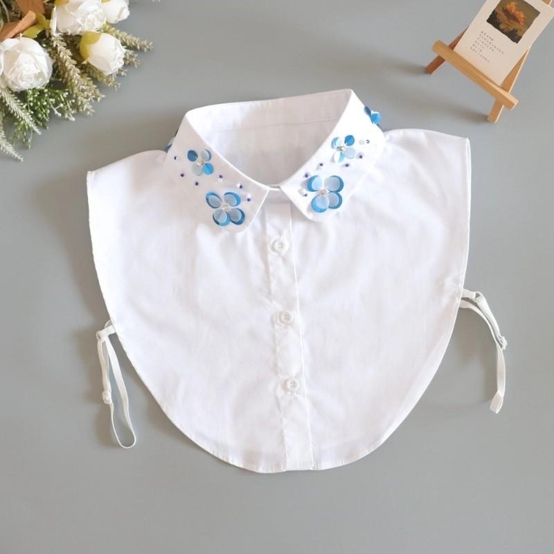New White Sequined Fake Collar Woman Detachable Collar Women Black Vintage Ladies False Blouse Collar Lapel Cotton Half Shirt