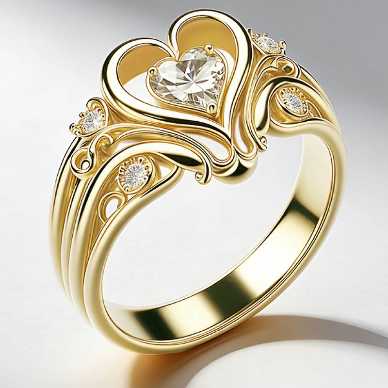 

Huitan Aesthetic Heart Shaped Women Ring Charming Party Wedding Luxury Gold Color Accessories for Engagement Zircon with CZ 6